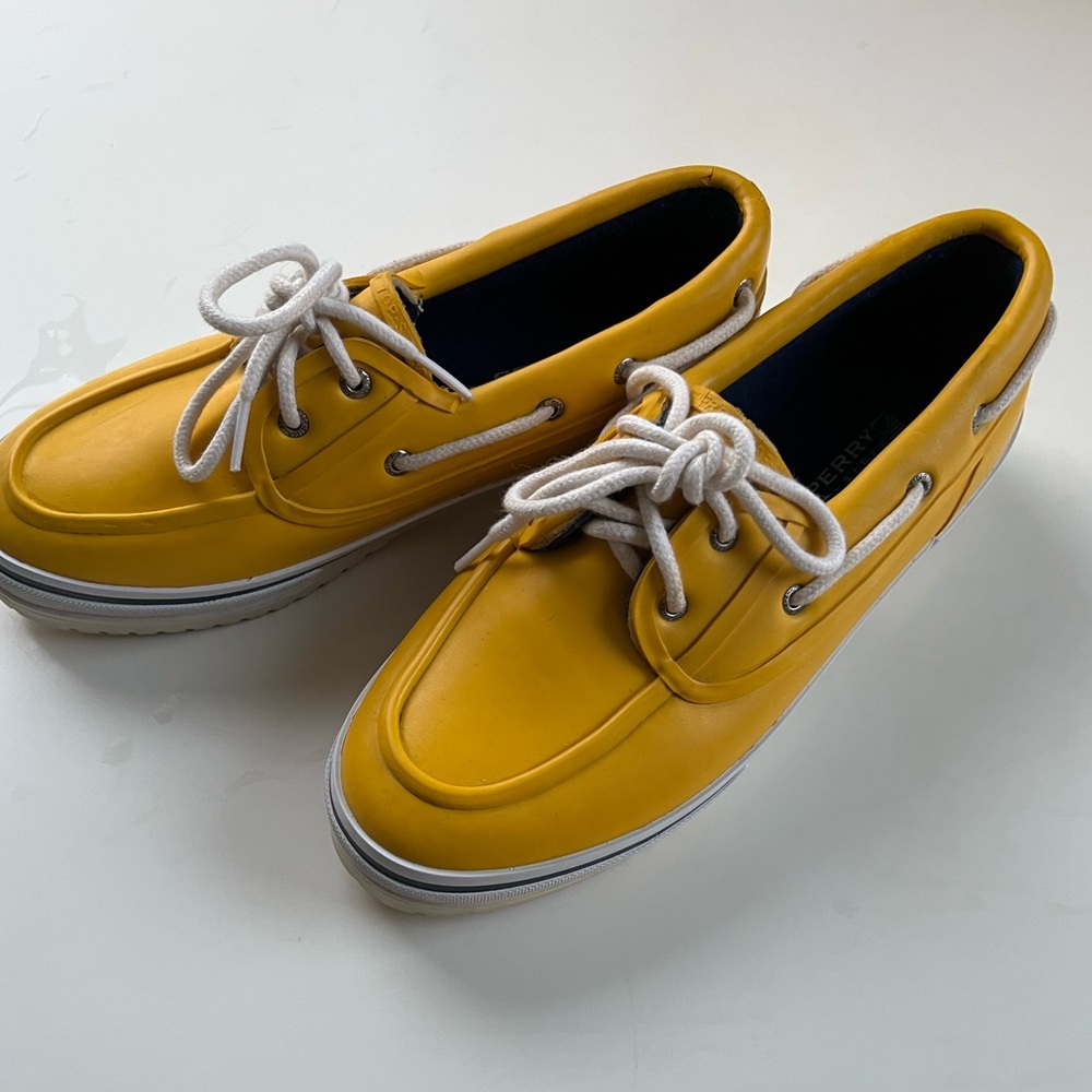 Sperry Yellow Boat Shoes with White Laces